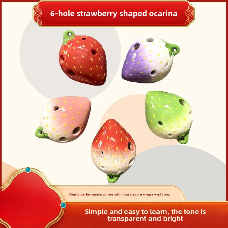 Ocarina Ceramic - Sevimli Çilek Şekilli Ocarina Degrade Renk